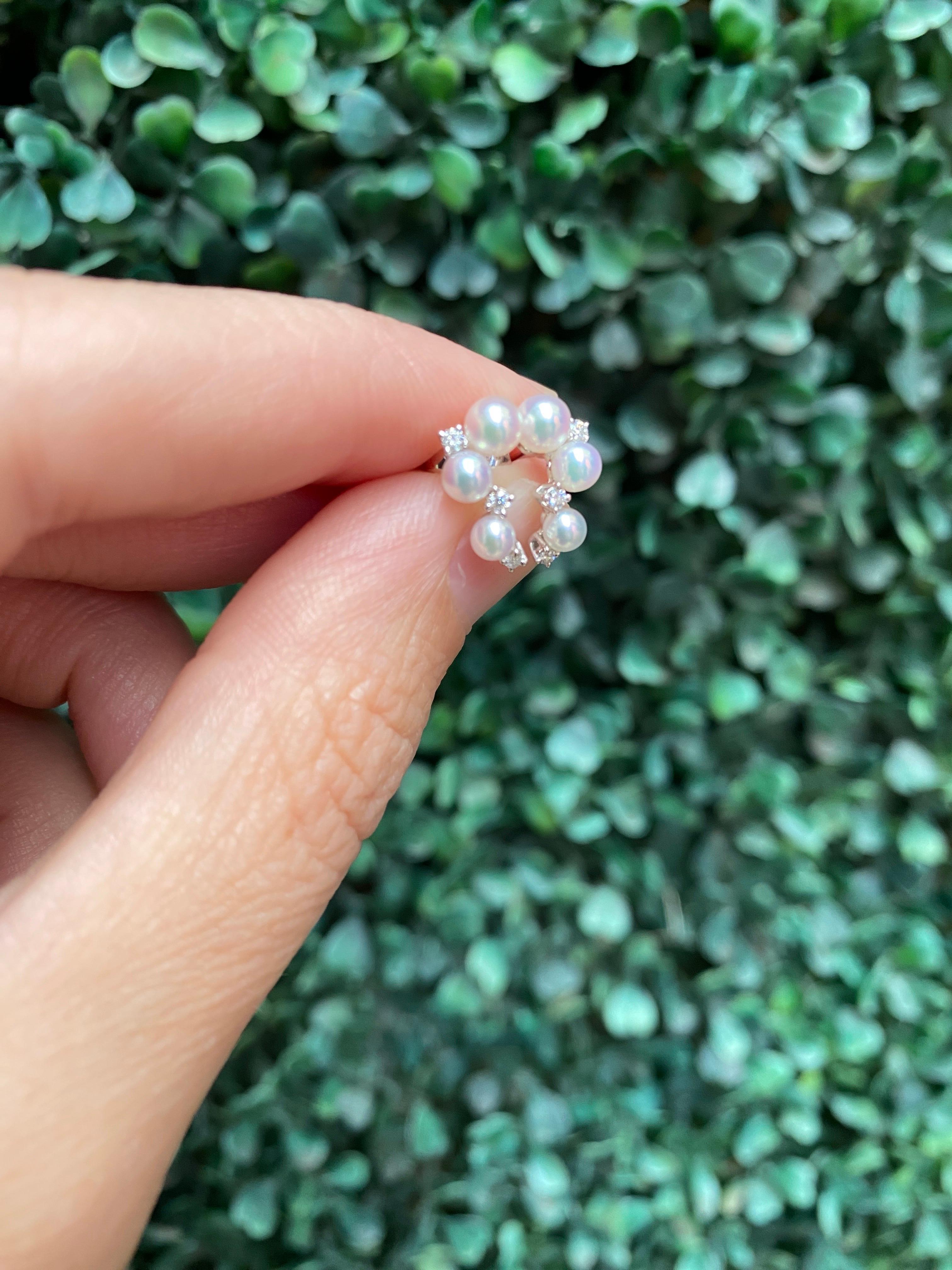 Mikimoto Graduating Akoya Pearl and Diamond Cluster Earrings 6
