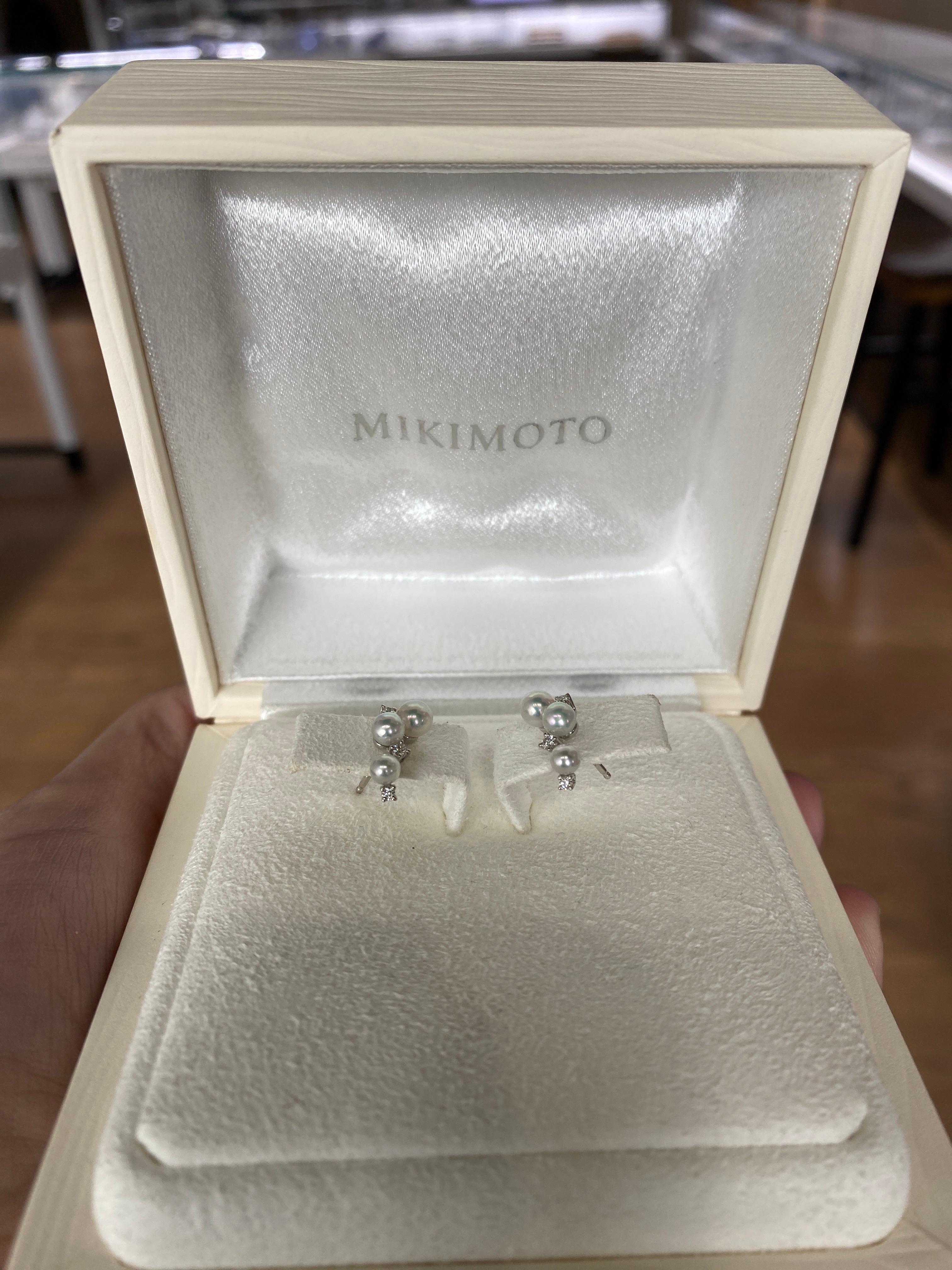 Women's or Men's Mikimoto Graduating Akoya Pearl and Diamond Cluster Earrings