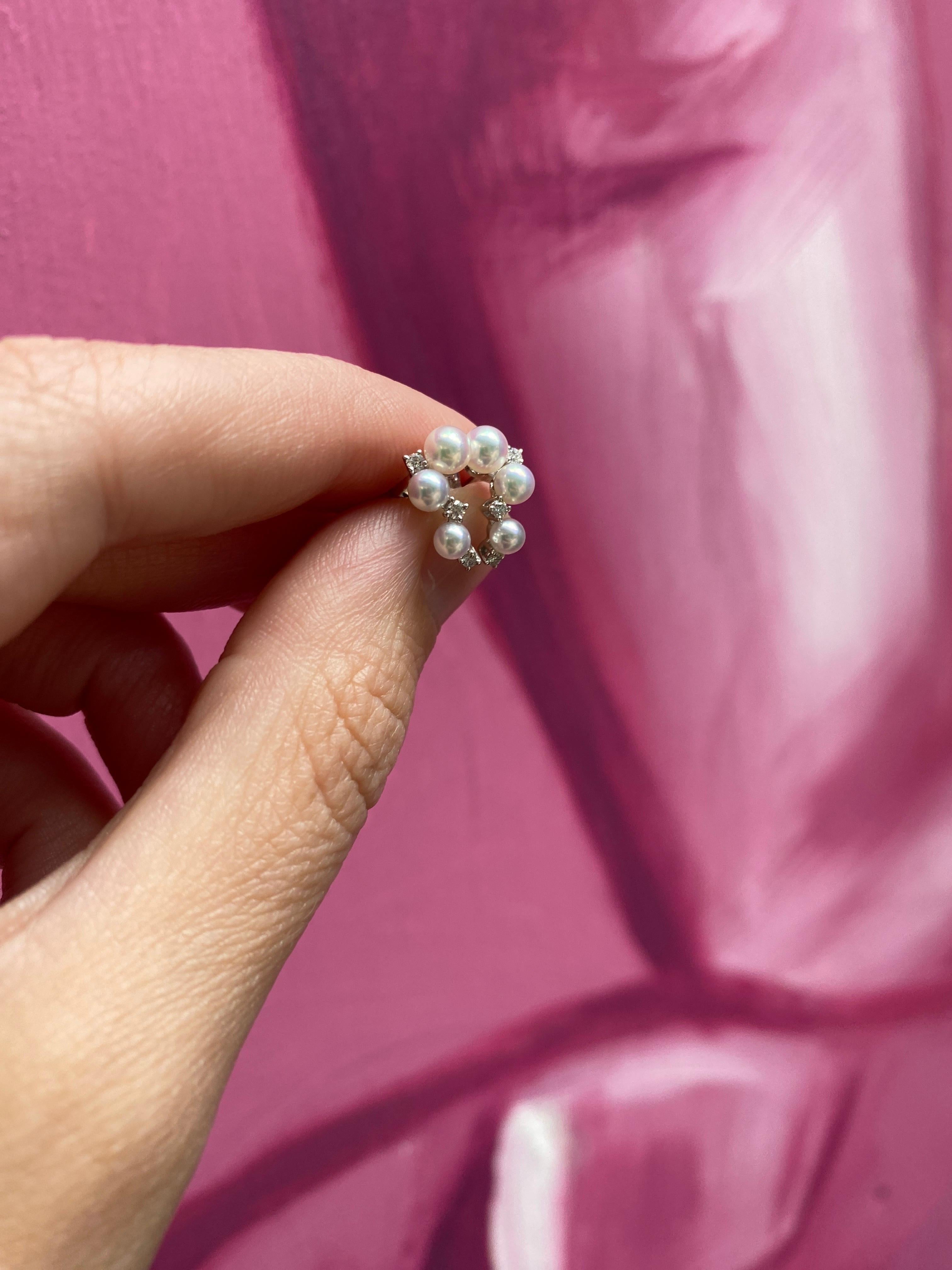 Mikimoto Graduating Akoya Pearl and Diamond Cluster Earrings 2