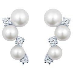 Mikimoto Graduating Akoya Pearl and Diamond Cluster Earrings
