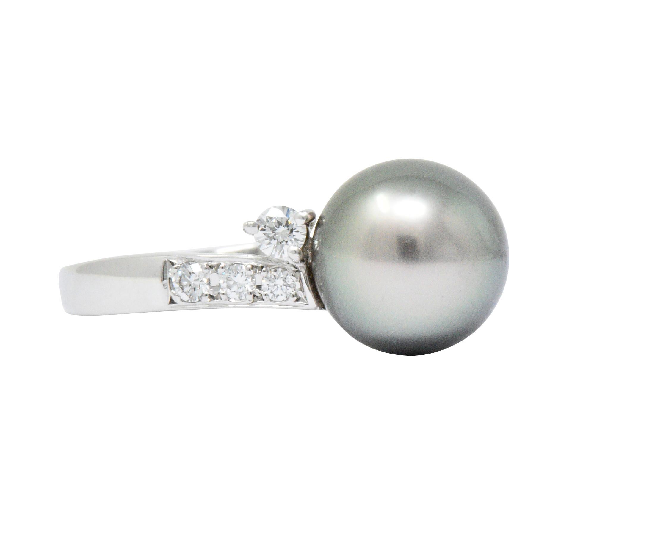 Contemporary Mikimoto Grey South Sea Pearl 0.40 Carat Diamond Platinum Ring