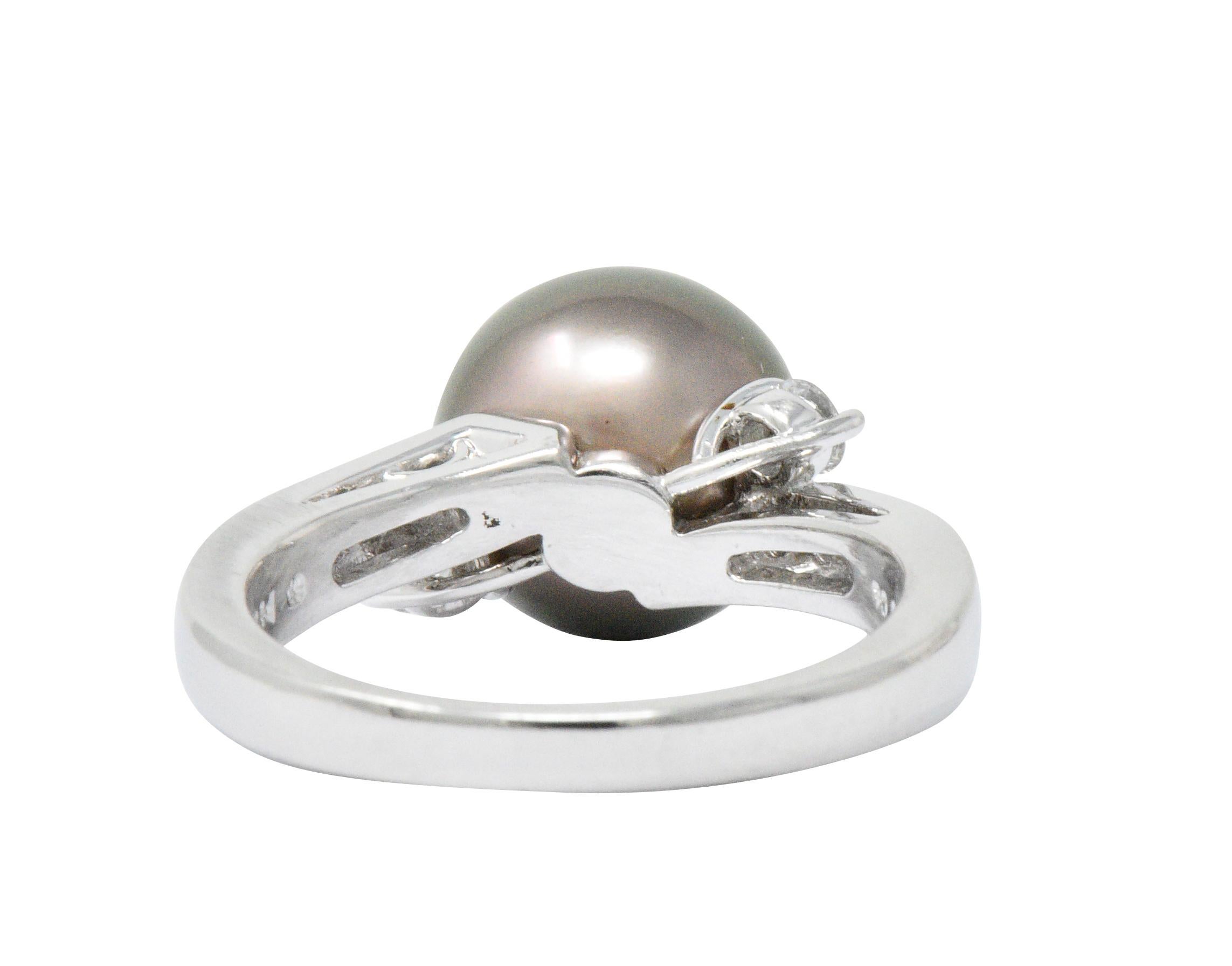 Mikimoto Grey South Sea Pearl 0.40 Carat Diamond Platinum Ring In Excellent Condition In Philadelphia, PA