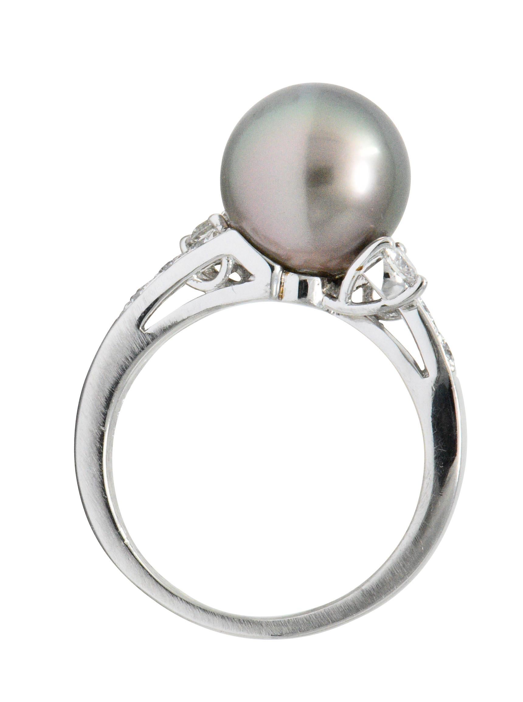 Women's or Men's Mikimoto Grey South Sea Pearl 0.40 Carat Diamond Platinum Ring