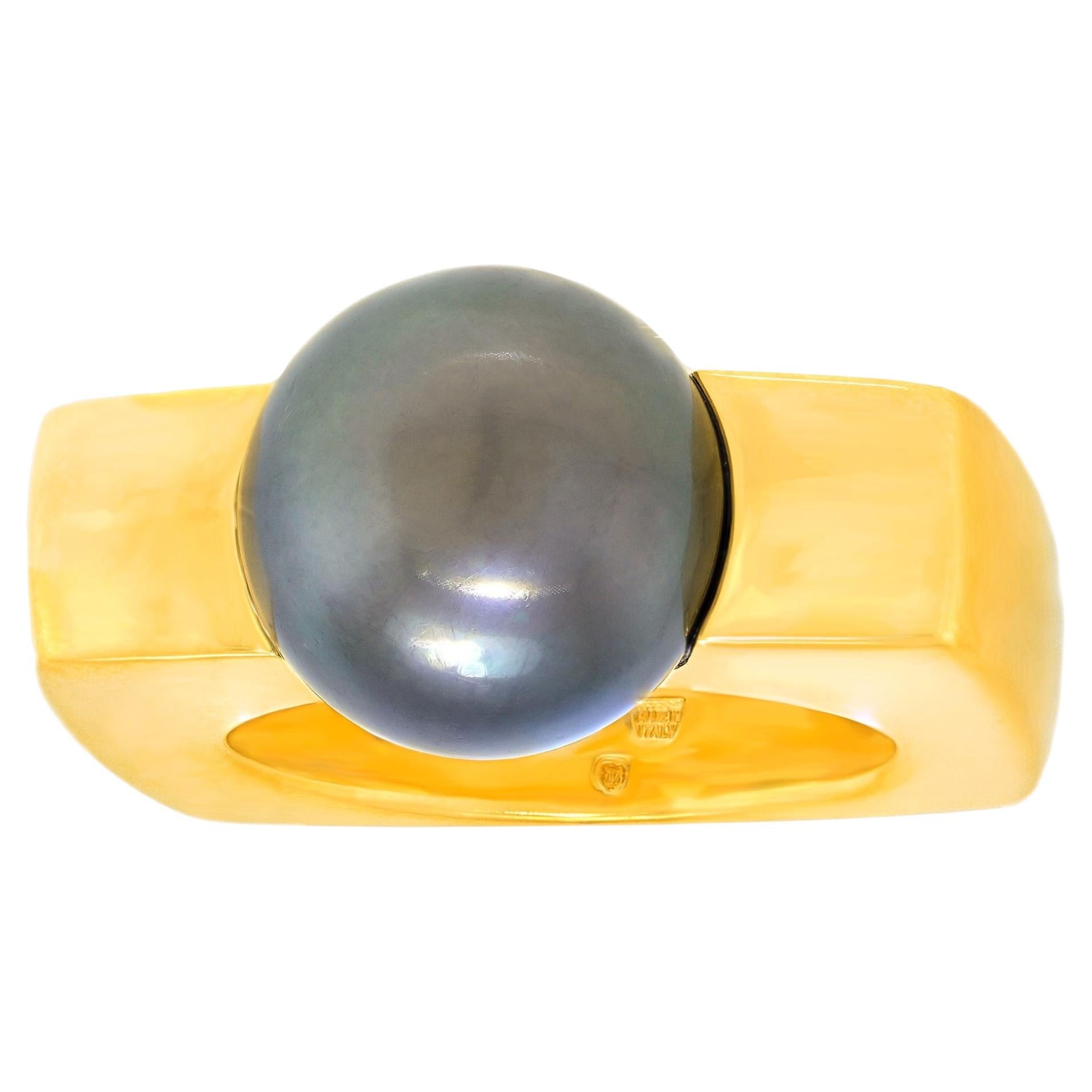 Mikimoto Japanese Modernist Black Pearl Ring For Sale