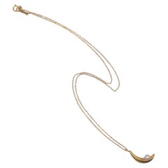 MIKIMOTO K18 Yellow Gold Akoya Pearl Crescent Moon Pendant Necklace