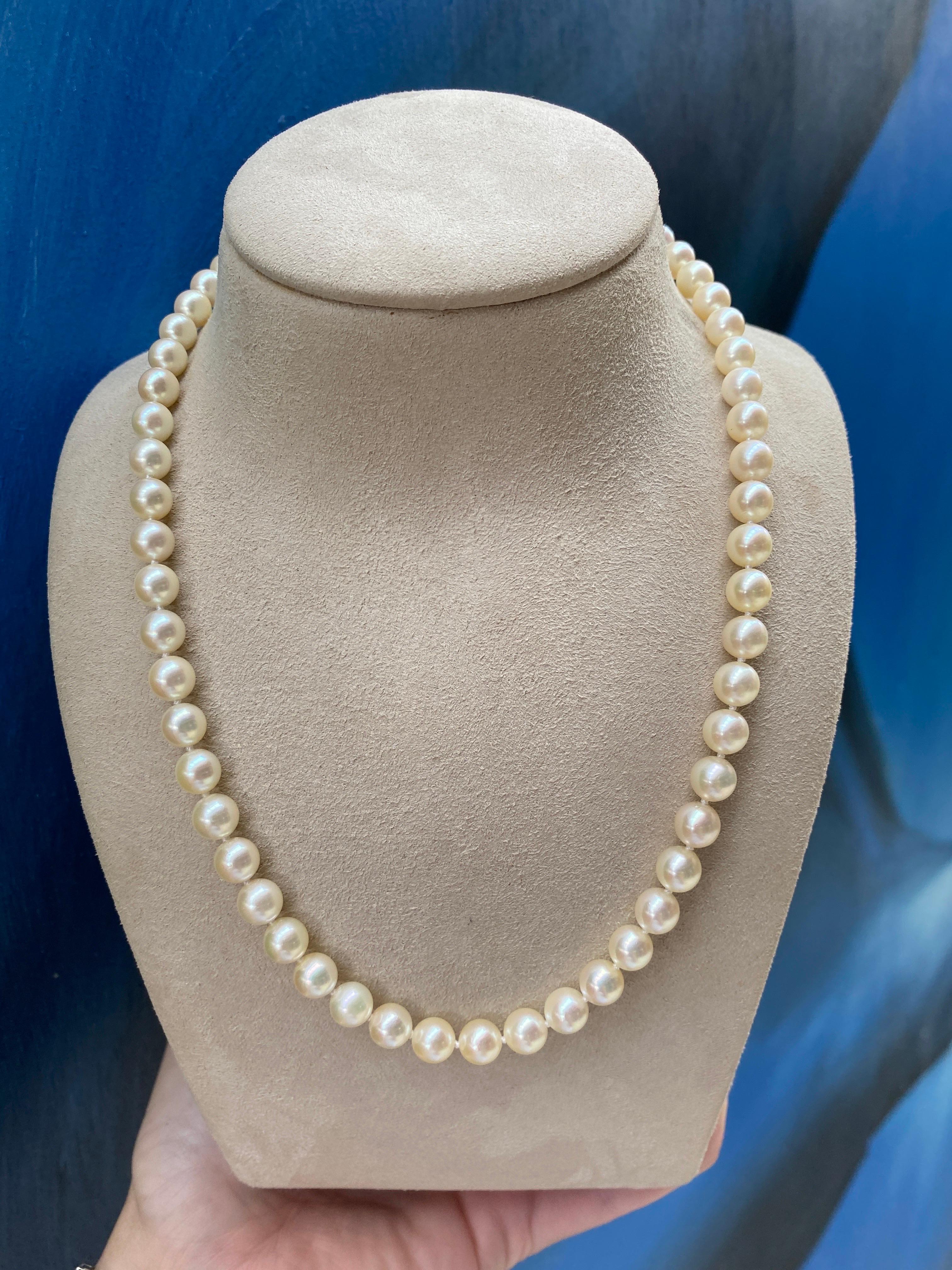 Mikimoto: 18 Karat Gelbgold Halskette mit filigranem Verschluss aus geknüpfter Zuchtperle 5