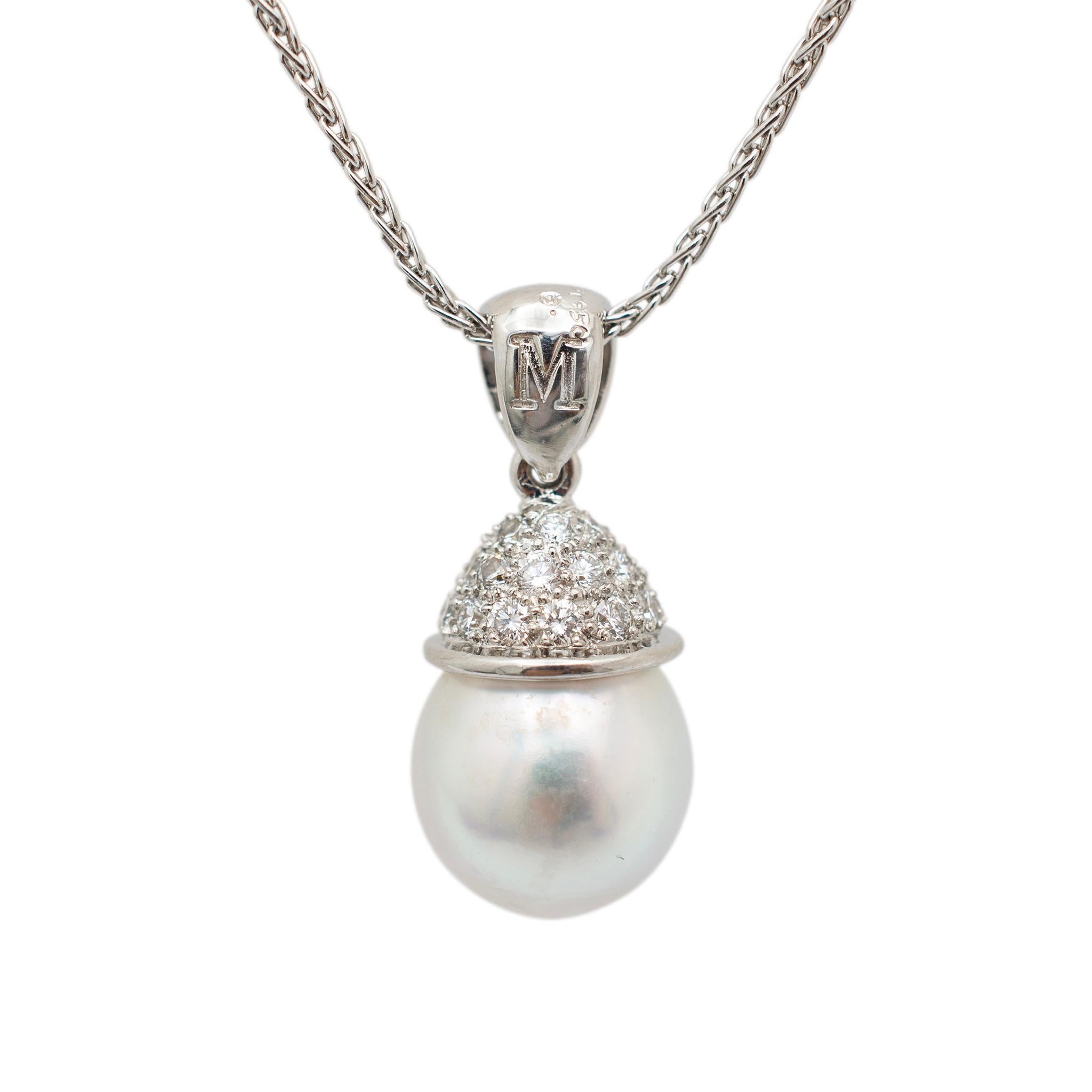 Brand: Mikimoto 

Gender: Ladies

Metal Type: Platinum 

Pendant Length: 1.00 Inches

Chain Length:  17.50 Inches

Pendant Diameter: 12.00 mm

Chain Width: 1.25 mm

Pendant Weight:  5.36 grams

Chain Weight: 5.65 grams

950 platinum diamond and