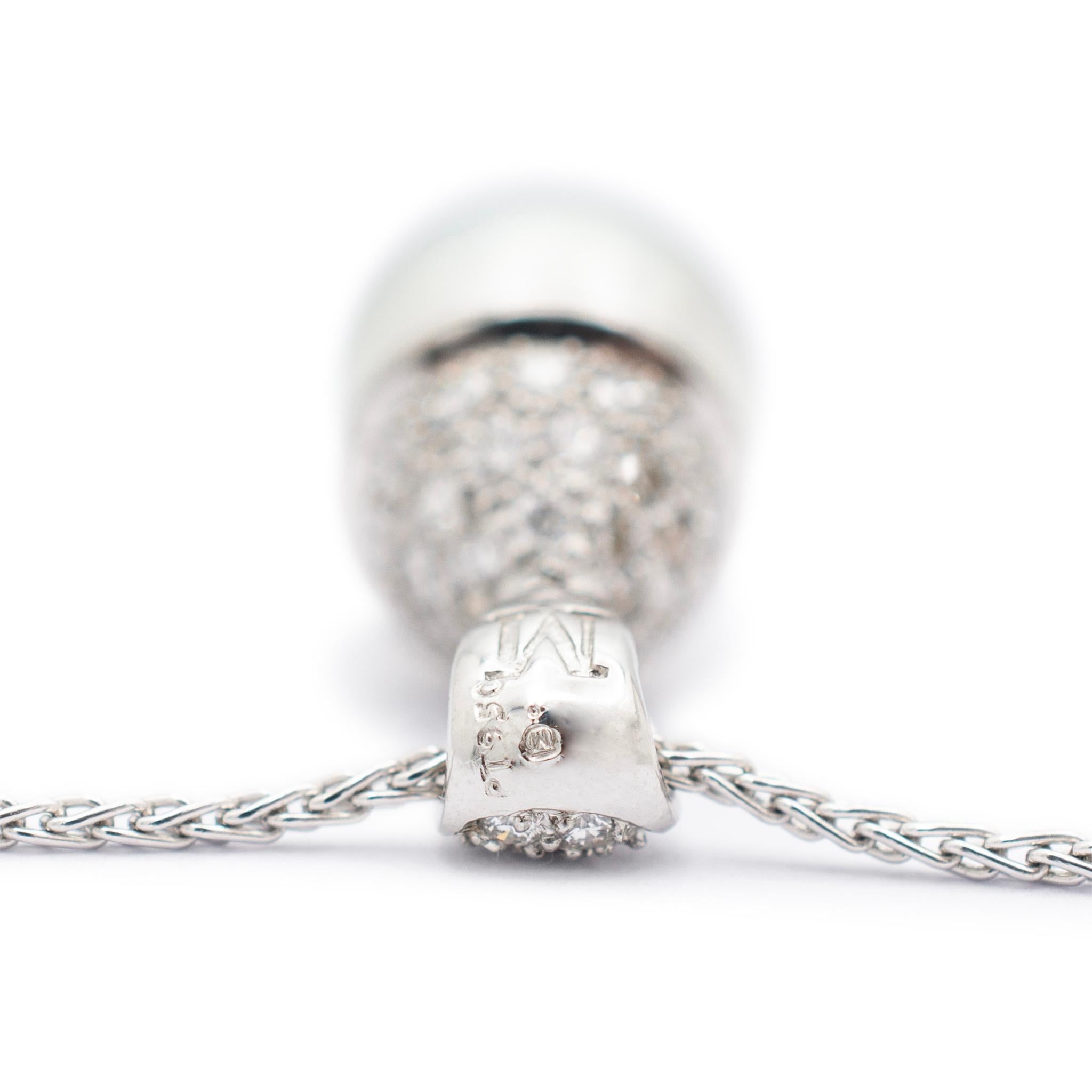 Women's Mikimoto Ladies Platinum White South Sea Cultured Pearl Diamond Pendant Necklace For Sale