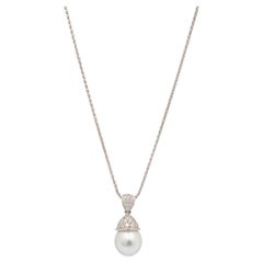 Mikimoto Damen Platin Weiß Südsee-Zuchtperlen-Diamant-Anhänger-Halskette