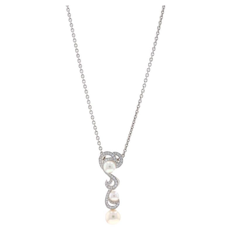 Mikimoto Laguna Akoya Pearl Diamond Necklace - White Gold 18k .40ctw Adjustable