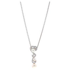 Mikimoto Laguna Akoya Pearl Diamond Necklace - White Gold 18k .40ctw Adjustable