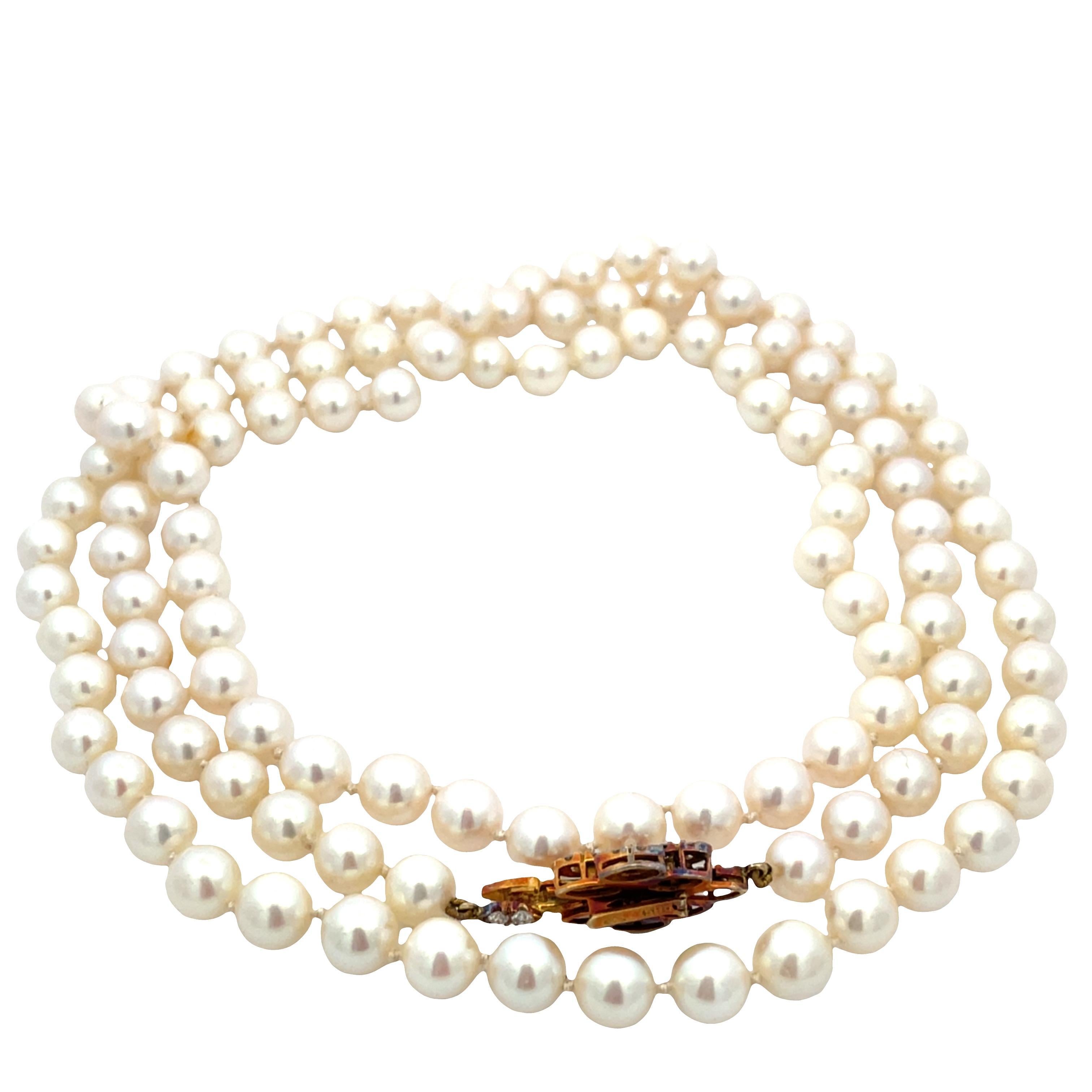 Taglio misto Mikimoto Lane Crawford Pearl String Necklace in 14k Yellow Gold in vendita