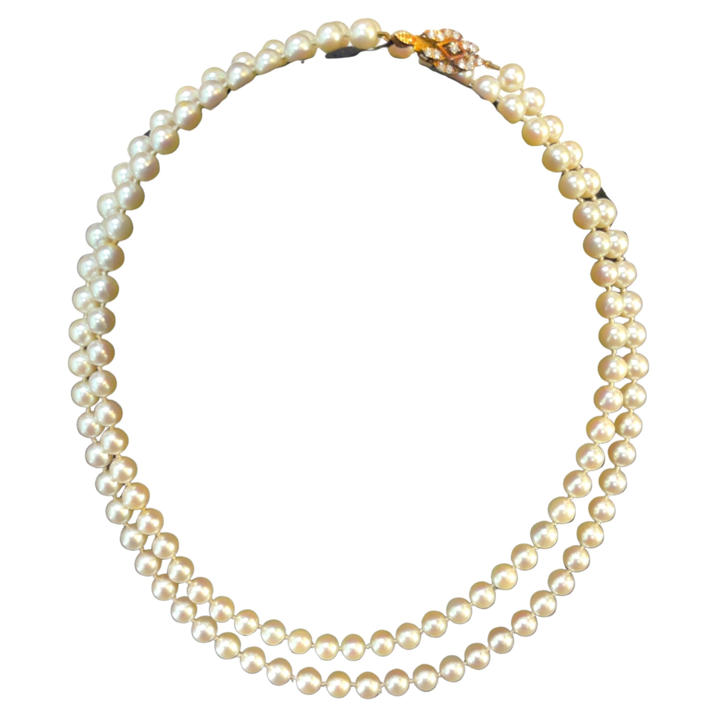 Mikimoto Lane Crawford Pearl String Necklace in 14k Yellow Gold in vendita