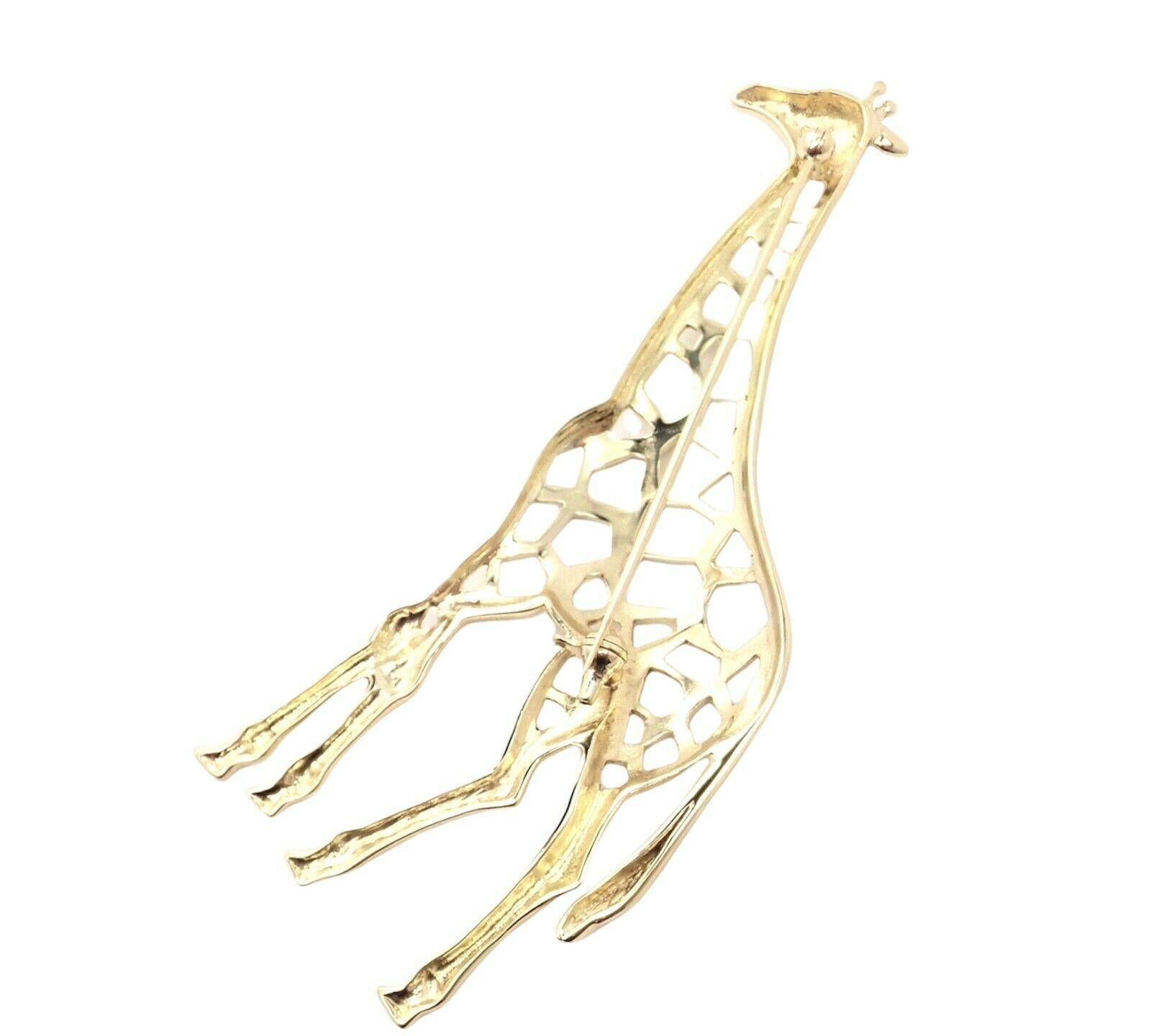 18k Yellow Gold Large Giraffe Pin Brooch by Mikimoto. 
Details: 
Measurements: 26mm x 76.5mm
Weight: 16.5 grams
Stamped Hallmarks: Mikimoto Logo K18
*Free Shipping within the United States*
YOUR PRICE: $4,750
Ti760odad