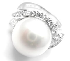 Mikimoto Large South Sea Pearl Diamond Platinum Ring