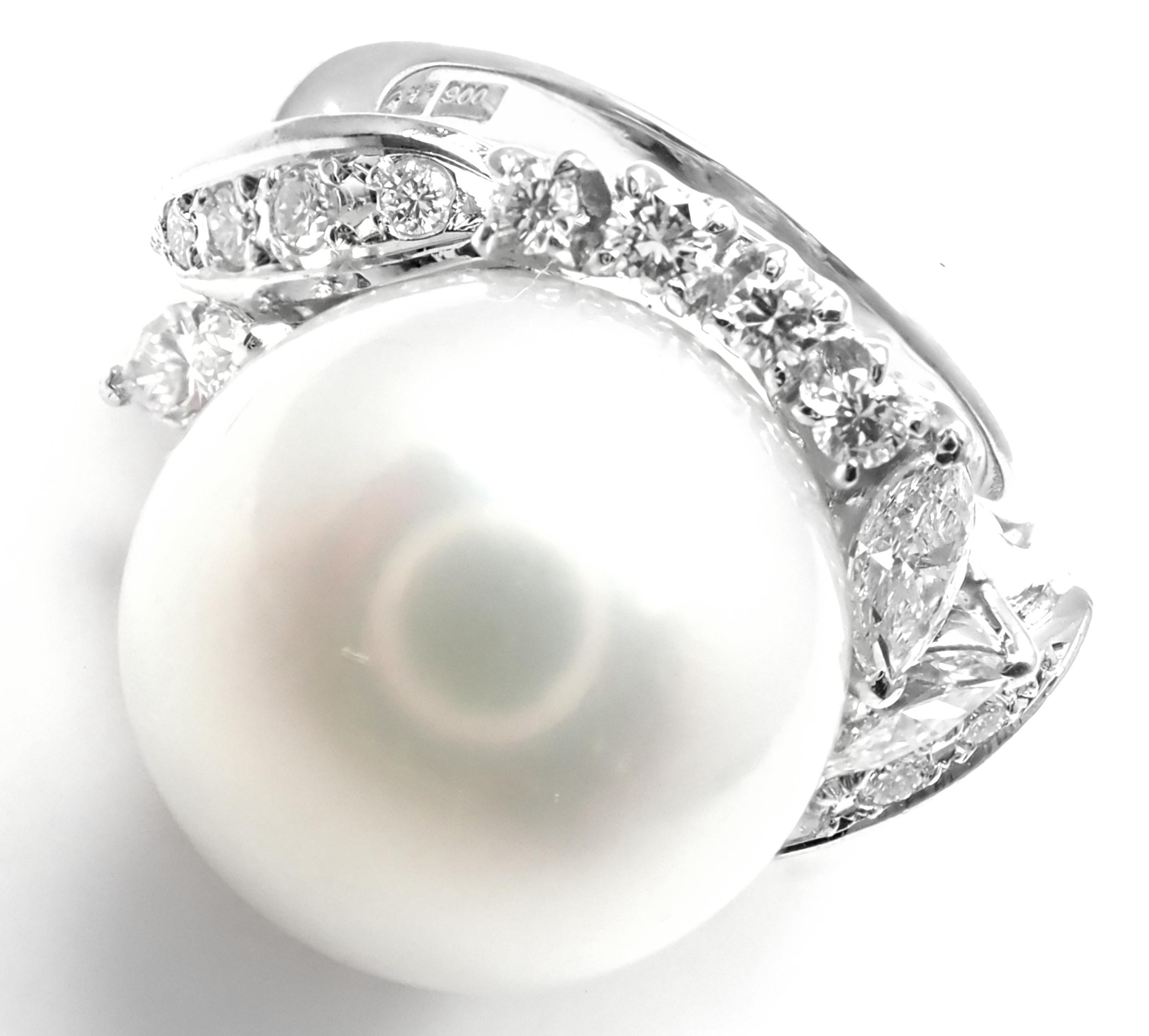 Mikimoto Large South Sea Pearl Diamond Platinum Ring 2