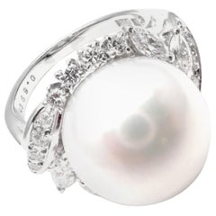 Mikimoto Bague en platine avec grande perle des mers du Sud et diamants