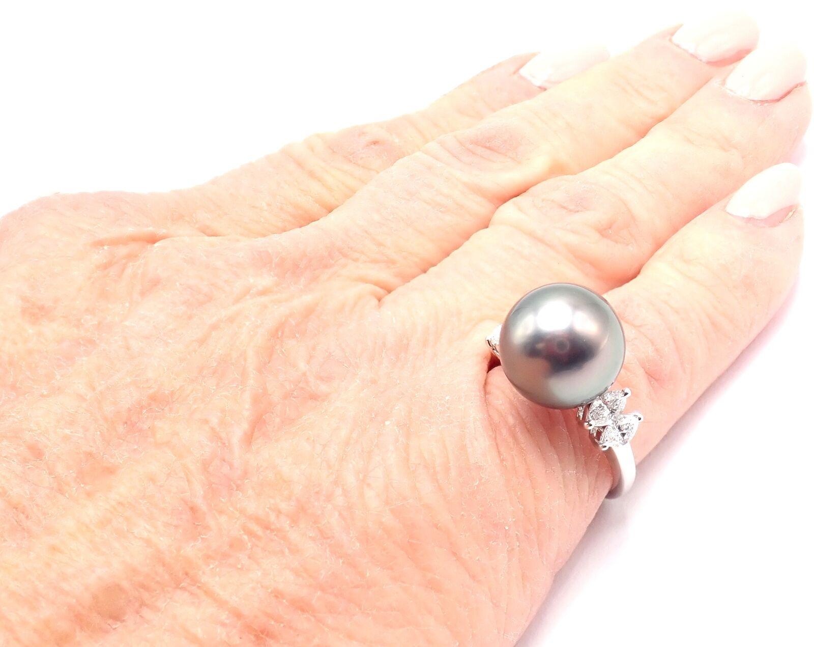 Mikimoto Large Tahitian Pearl Diamond Platinum Ring 5