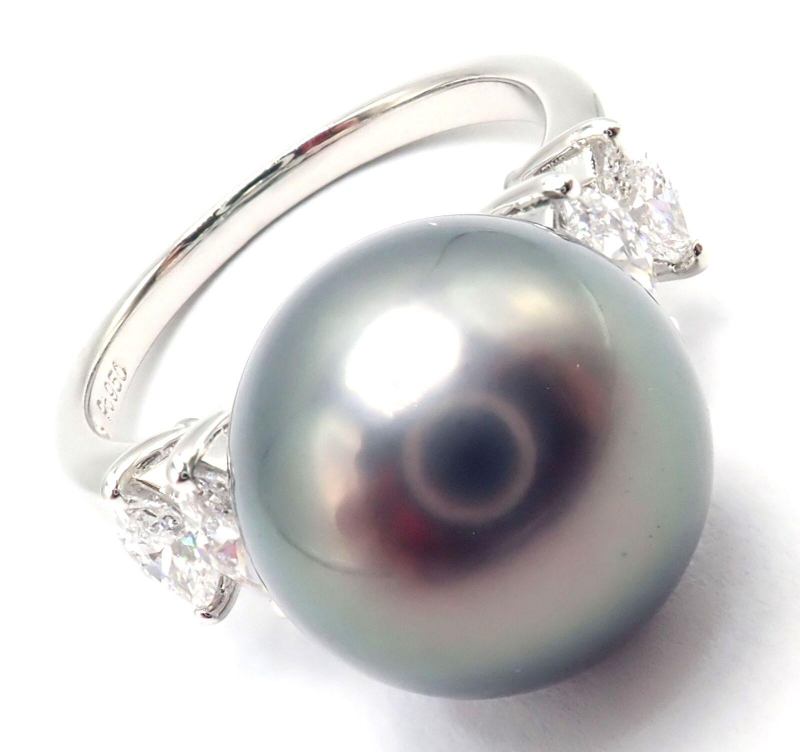 Mikimoto Large Tahitian Pearl Diamond Platinum Ring 6