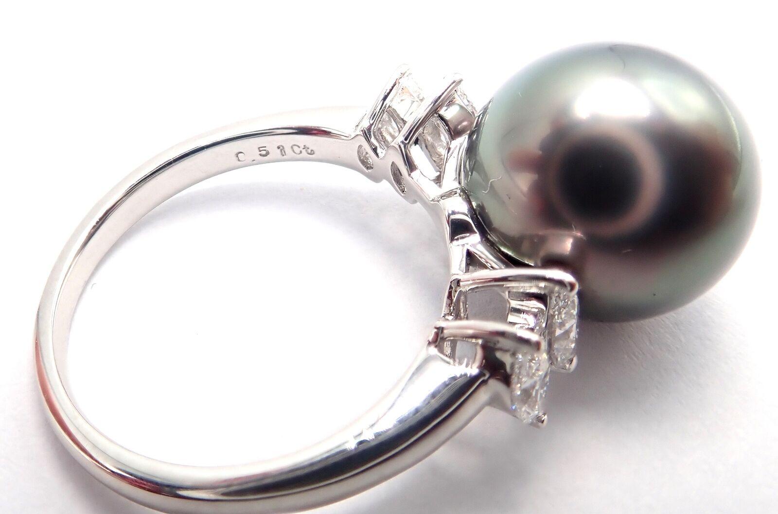 Mikimoto Large Tahitian Pearl Diamond Platinum Ring 2