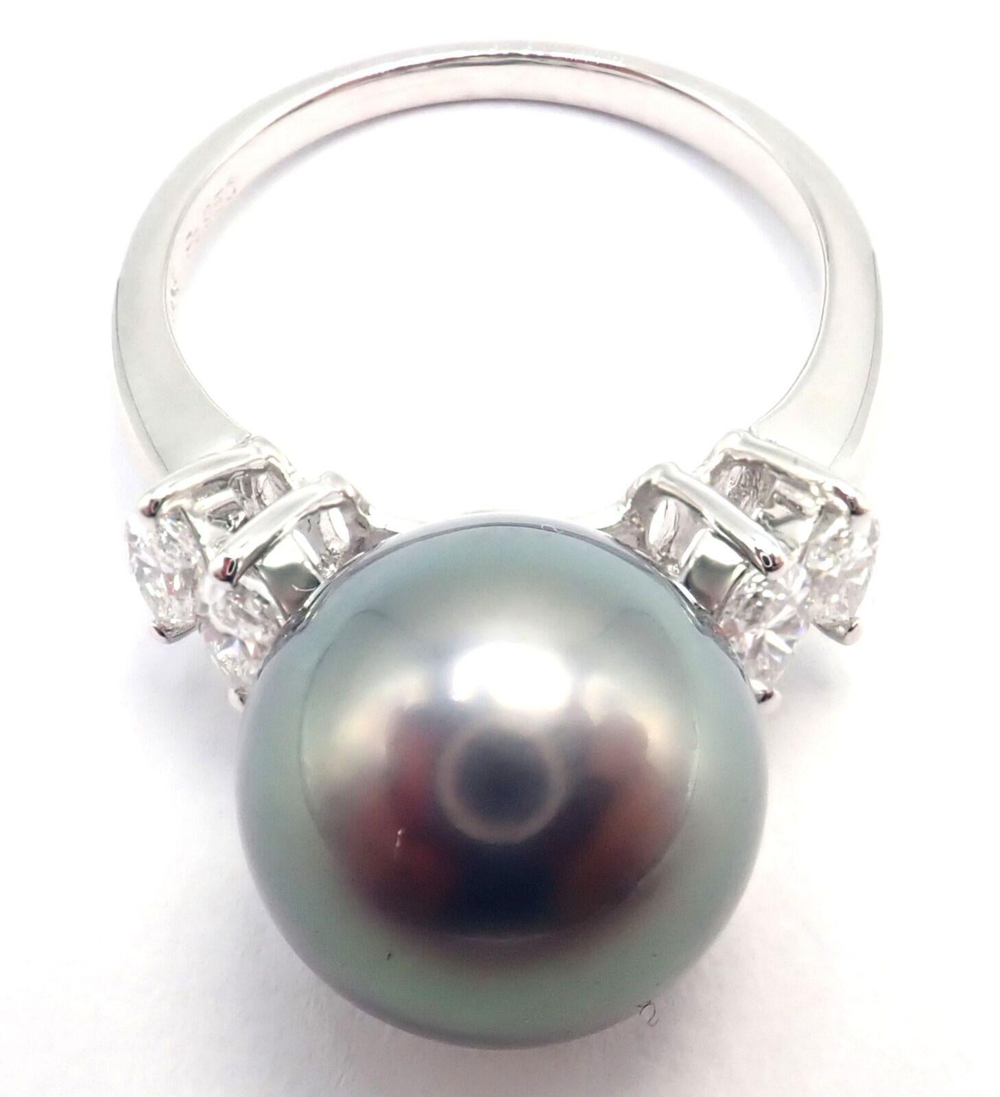 Mikimoto Large Tahitian Pearl Diamond Platinum Ring 3