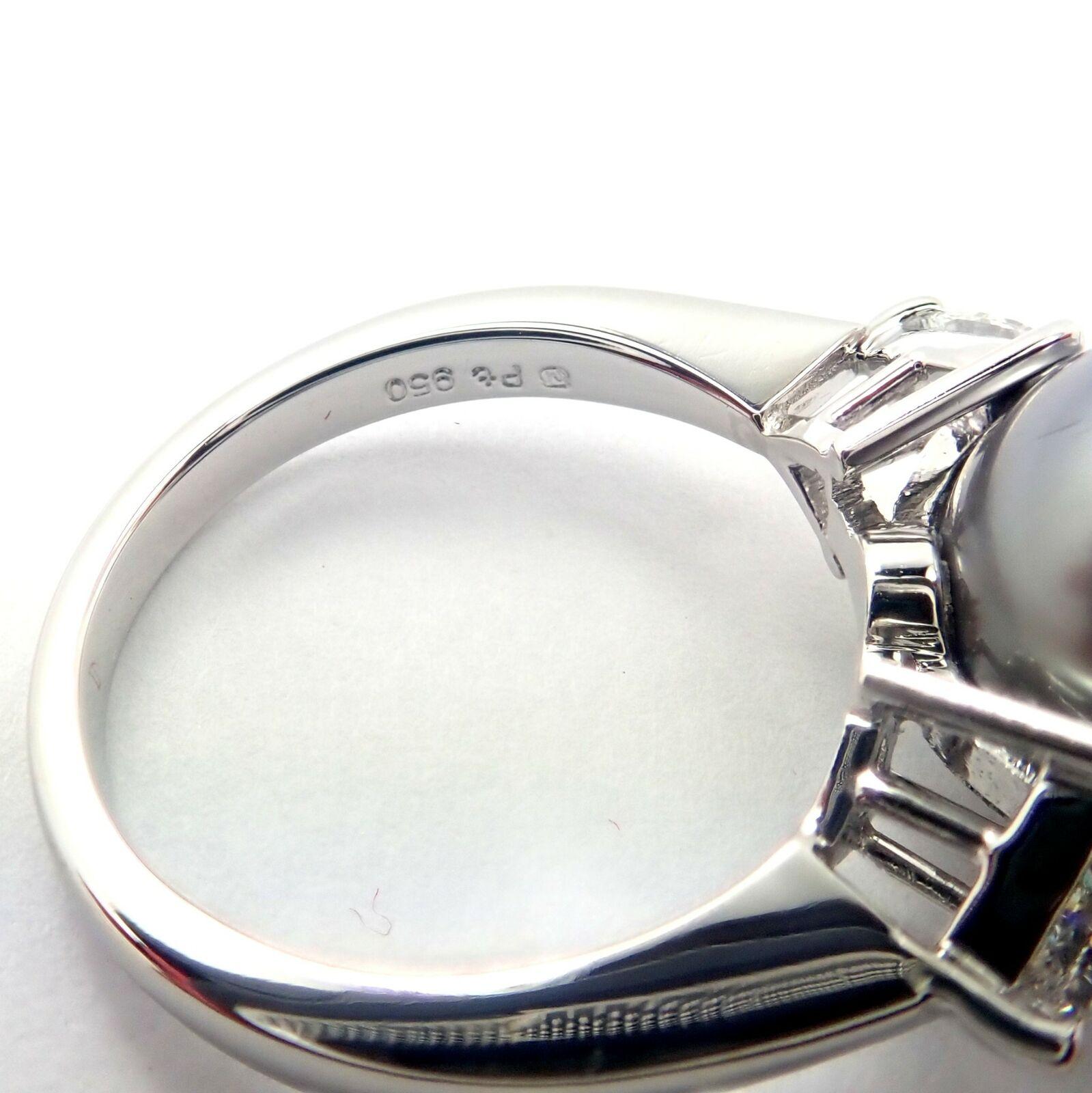 Mikimoto Large Tahitian Pearl Diamond Platinum Ring For Sale 1