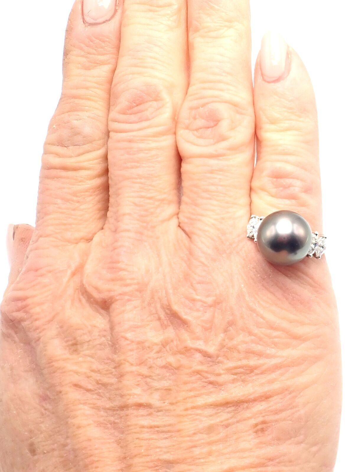 Mikimoto Large Tahitian Pearl Diamond Platinum Ring 4