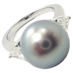 Mikimoto Large Tahitian Pearl Diamond Platinum Ring