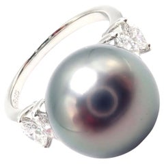 Mikimoto Large Tahitian Pearl Diamond Platinum Ring