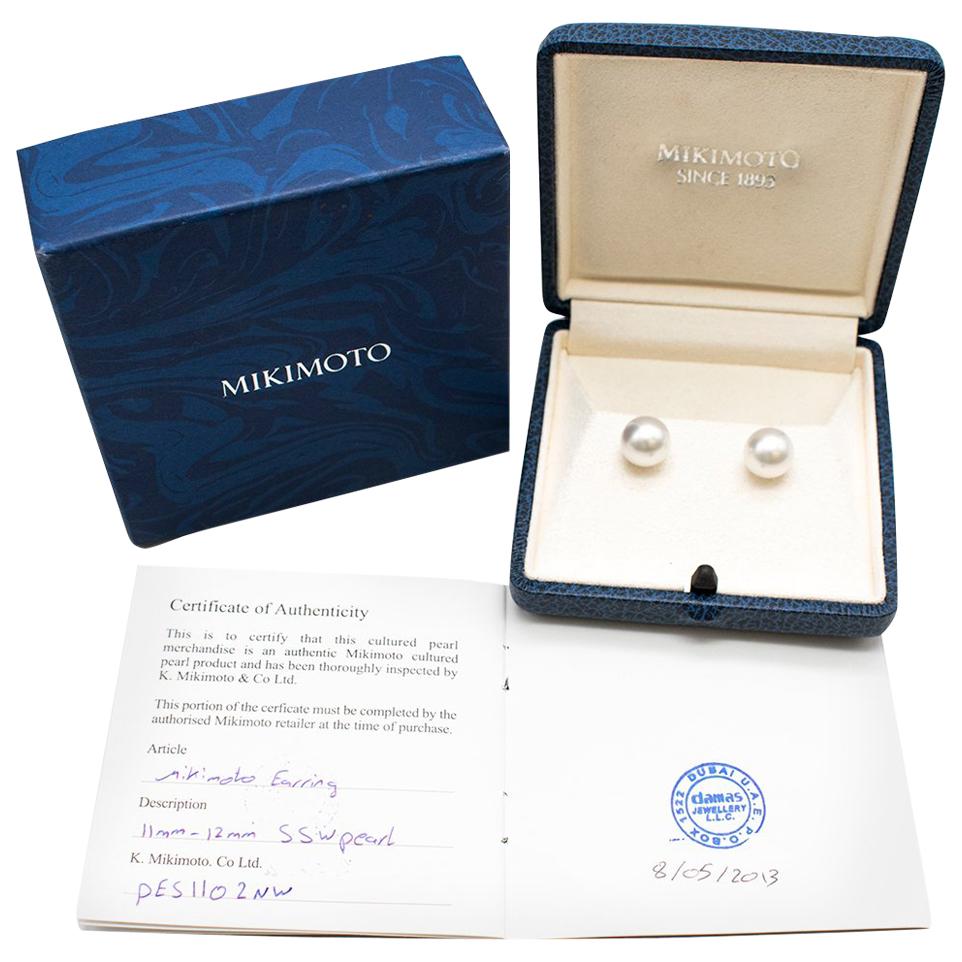 Mikimoto Large White South Sea Stud Earrings in 18 Karat White Gold