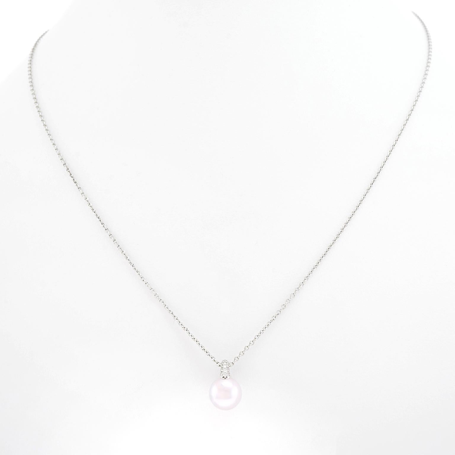 Brilliant Cut Mikimoto Lavender Pearl and Diamond Pendant and Chain