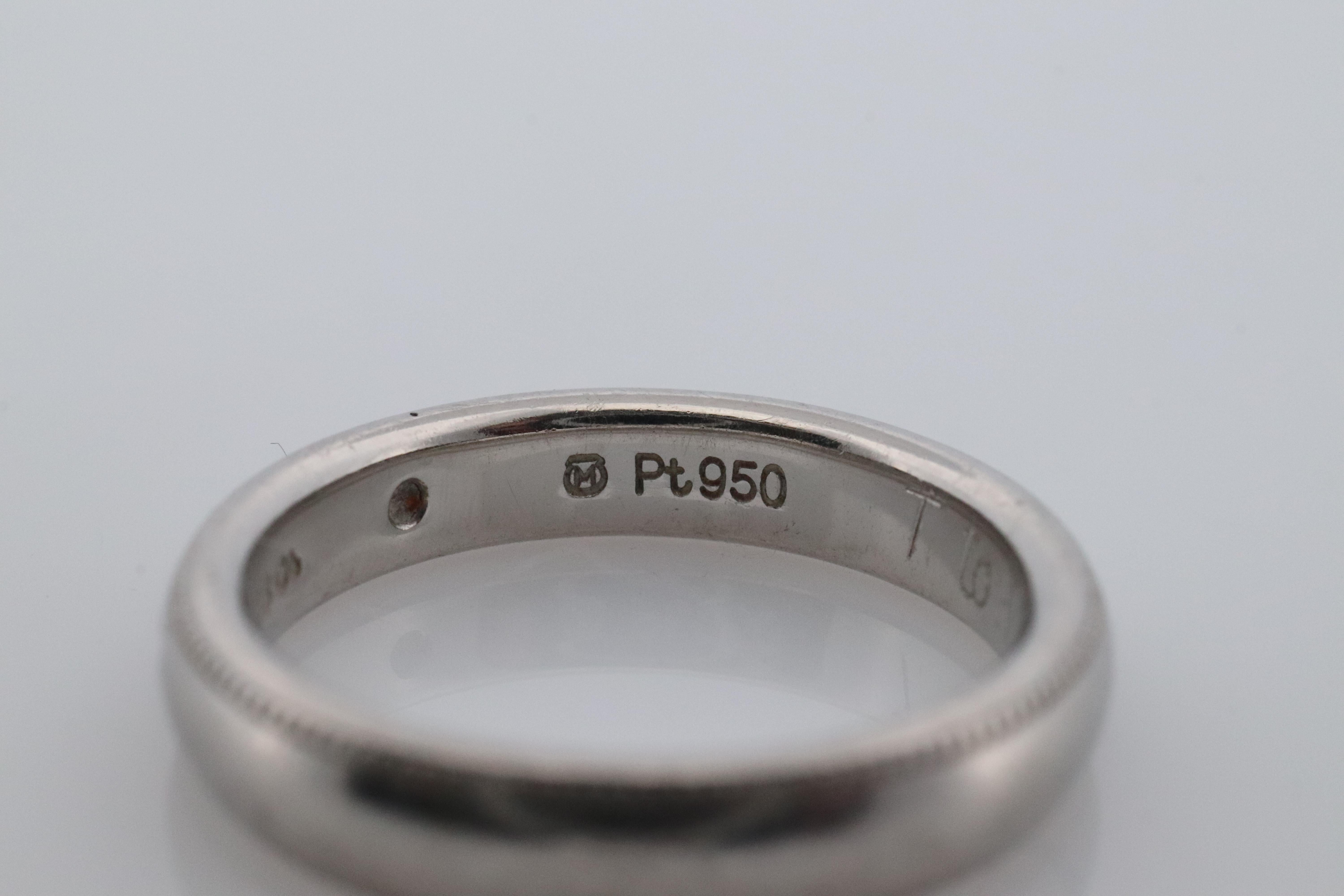 Mikimoto Milgrain Ring. Platinum Mikimoto Diamond Bezel Engraved PT950 Band In Good Condition For Sale In Port Charlotte, FL