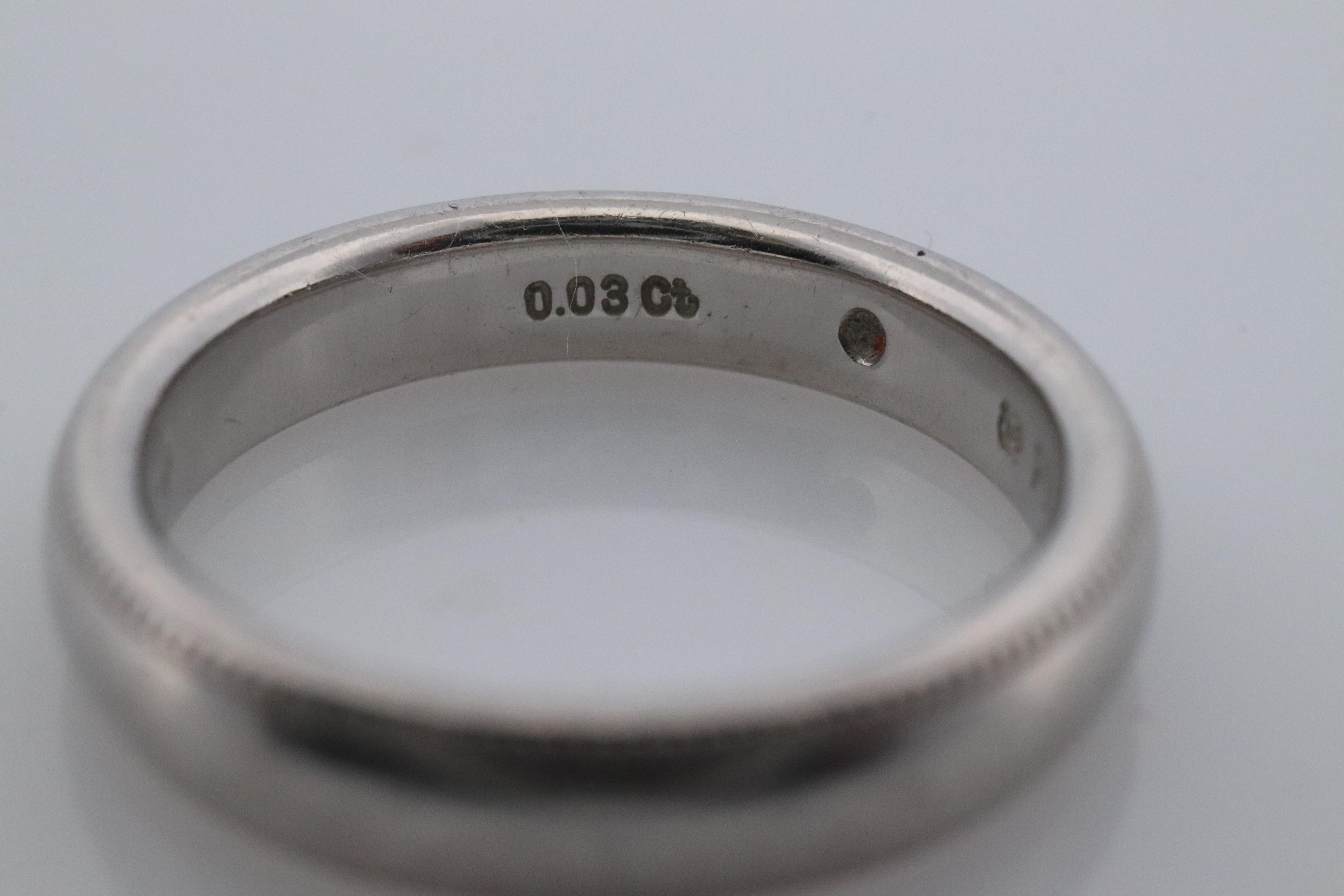 Women's Mikimoto Milgrain Ring. Platinum Mikimoto Diamond Bezel Engraved PT950 Band For Sale