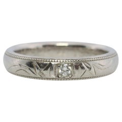Mikimoto Milgrain-Ring. Platin Mikimoto Diamant-Lünette mit Gravur PT950 Band