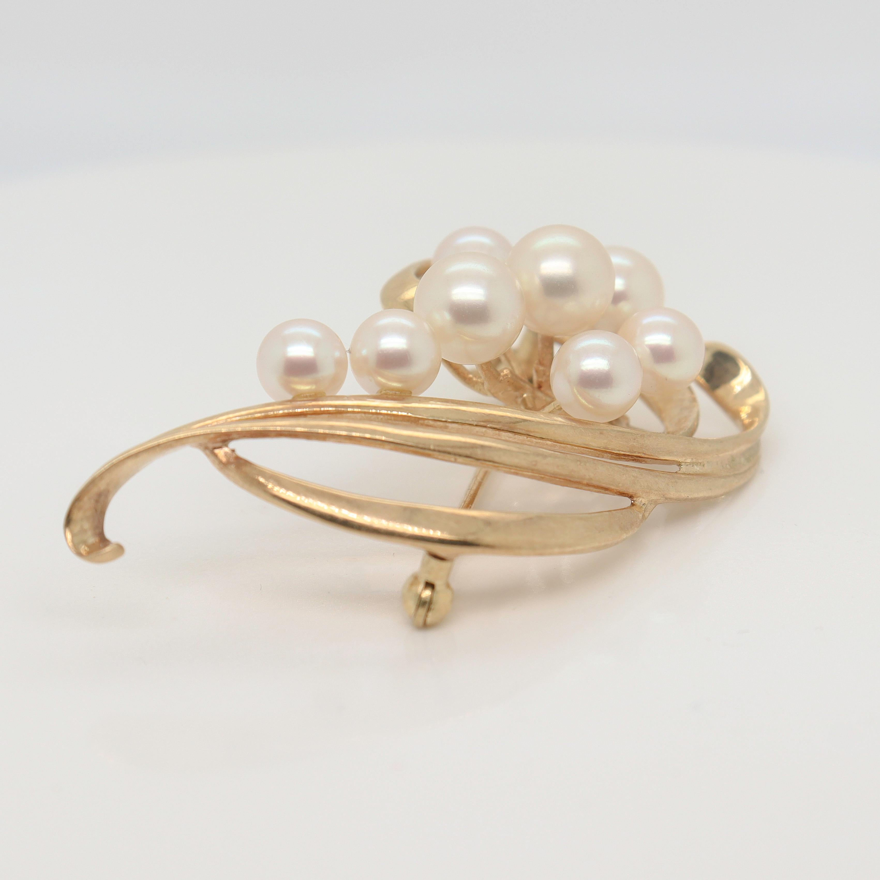 Mikimoto Modernist 14k Gold & Akoya Pearl Brooch or Pin For Sale 3