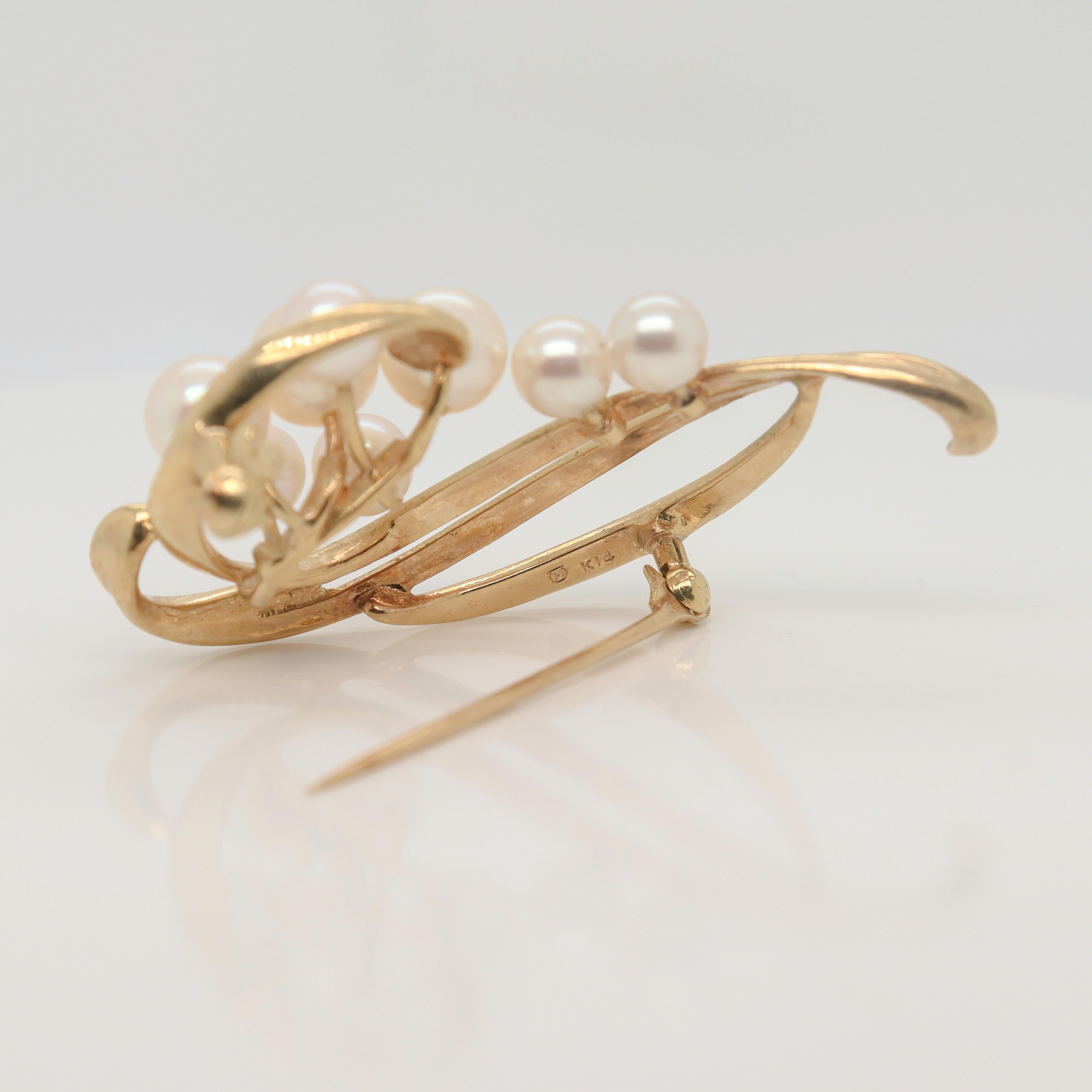 Mikimoto Modernist 14k Gold & Akoya Pearl Brooch or Pin For Sale 5
