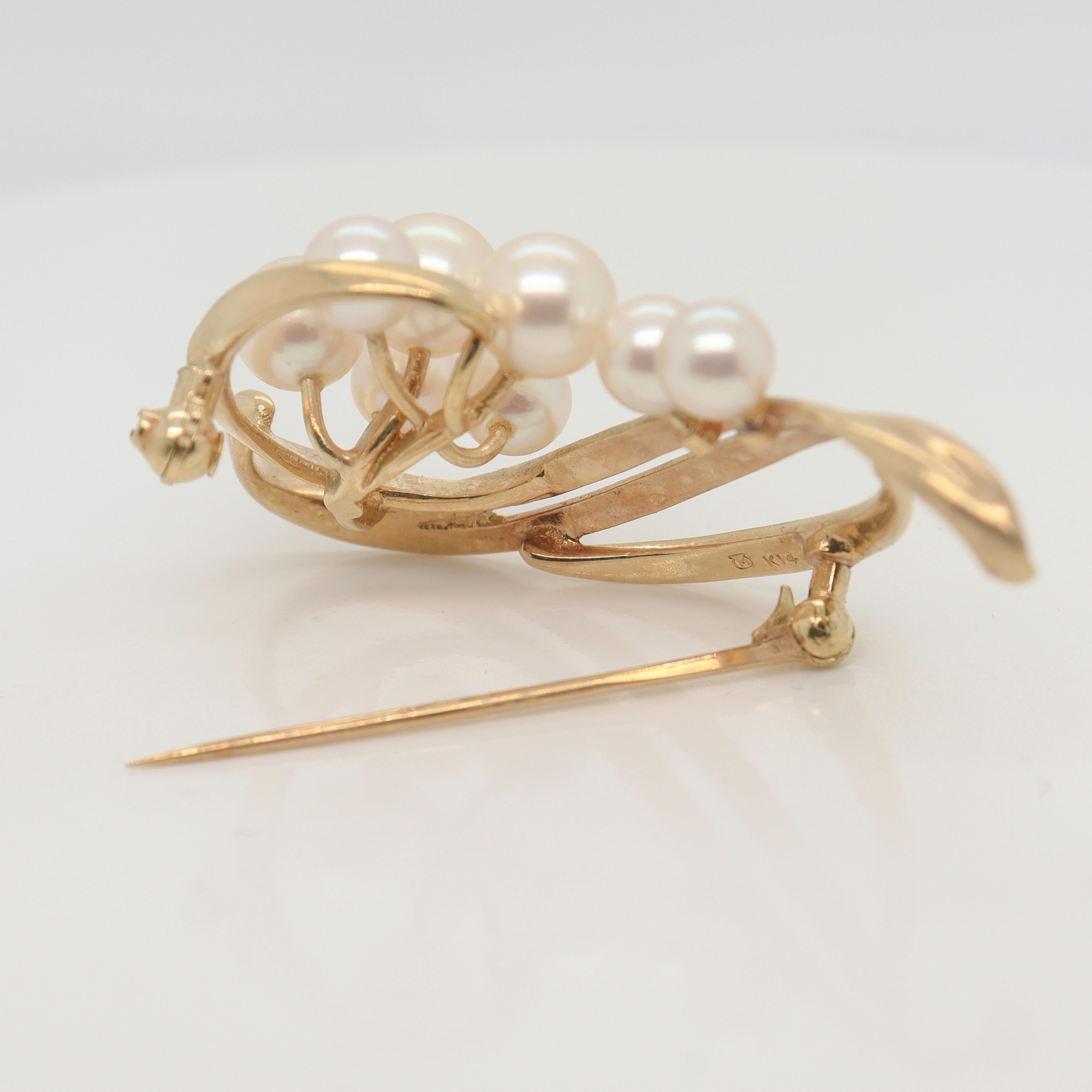Mikimoto Modernist 14k Gold & Akoya Pearl Brooch or Pin For Sale 6