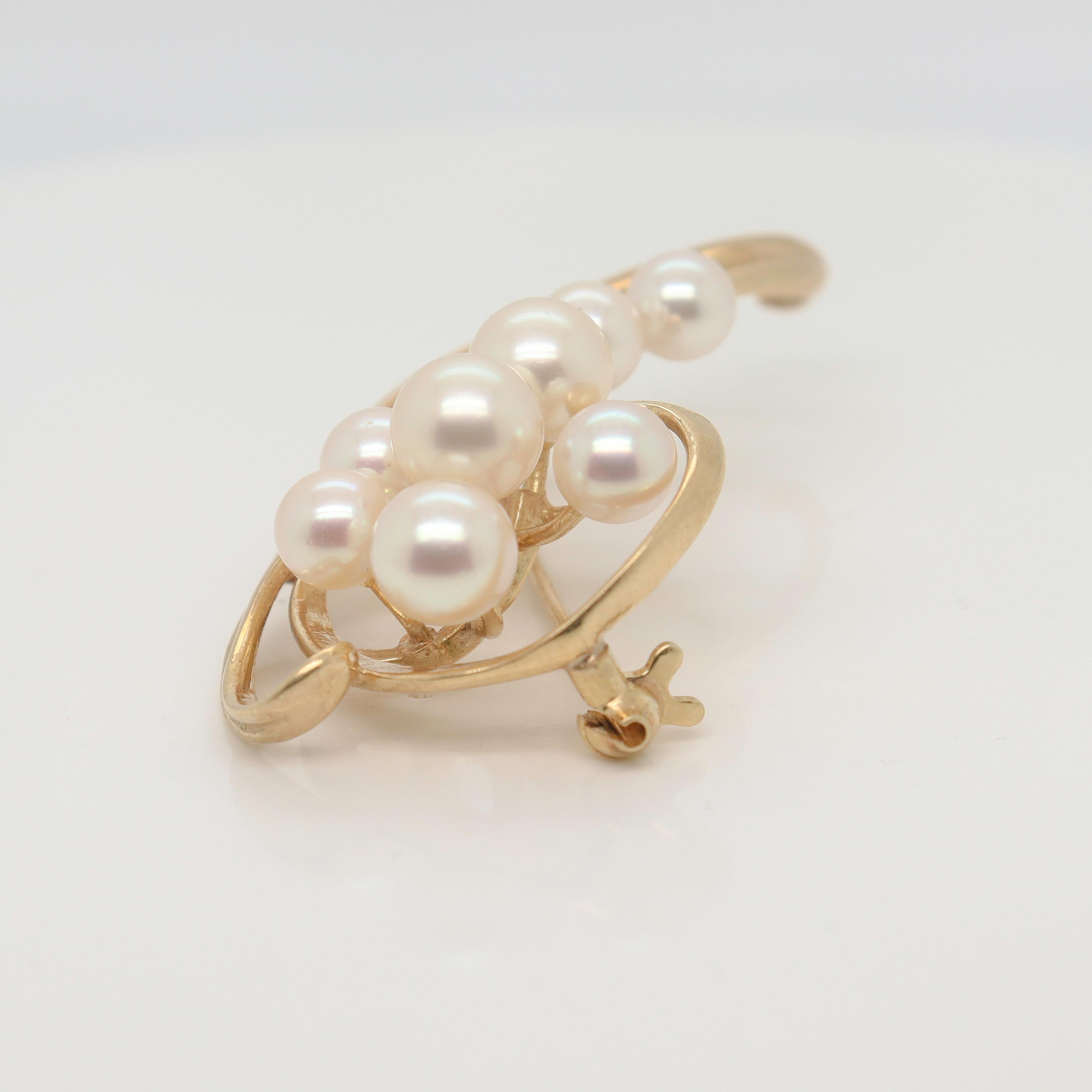 Round Cut Mikimoto Modernist 14k Gold & Akoya Pearl Brooch or Pin For Sale