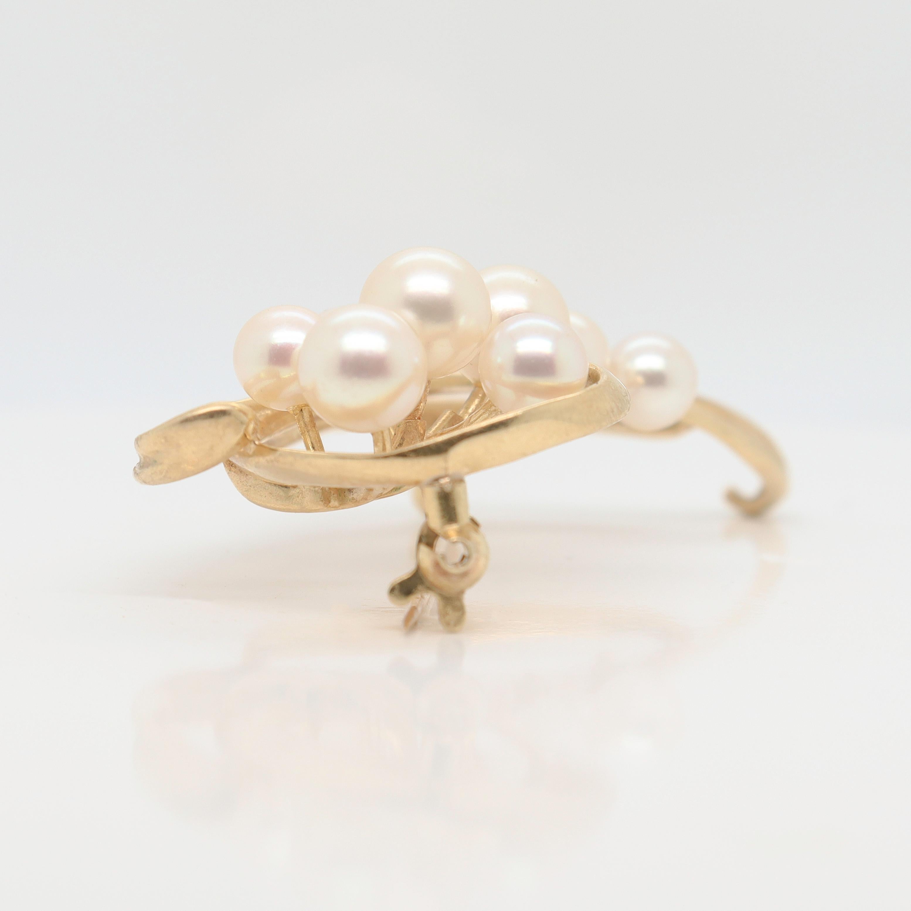 Mikimoto Modernist 14k Gold & Akoya Pearl Brooch or Pin For Sale 1