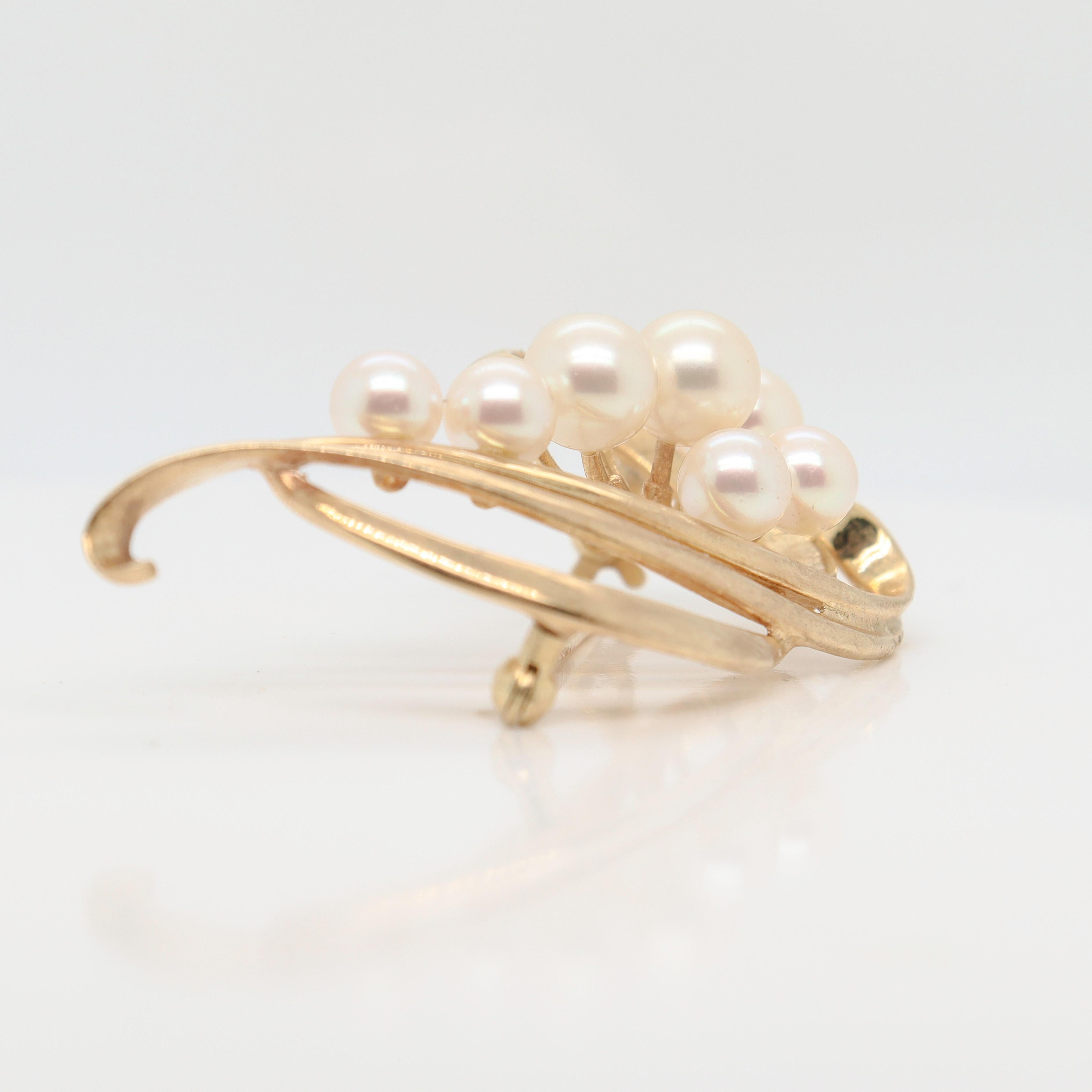 Mikimoto Modernist 14k Gold & Akoya Pearl Brooch or Pin For Sale 2