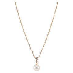 Mikimoto Morning Dew 18K Rose Gold 3 Diamonds 10MM Pearl Pendant Necklace