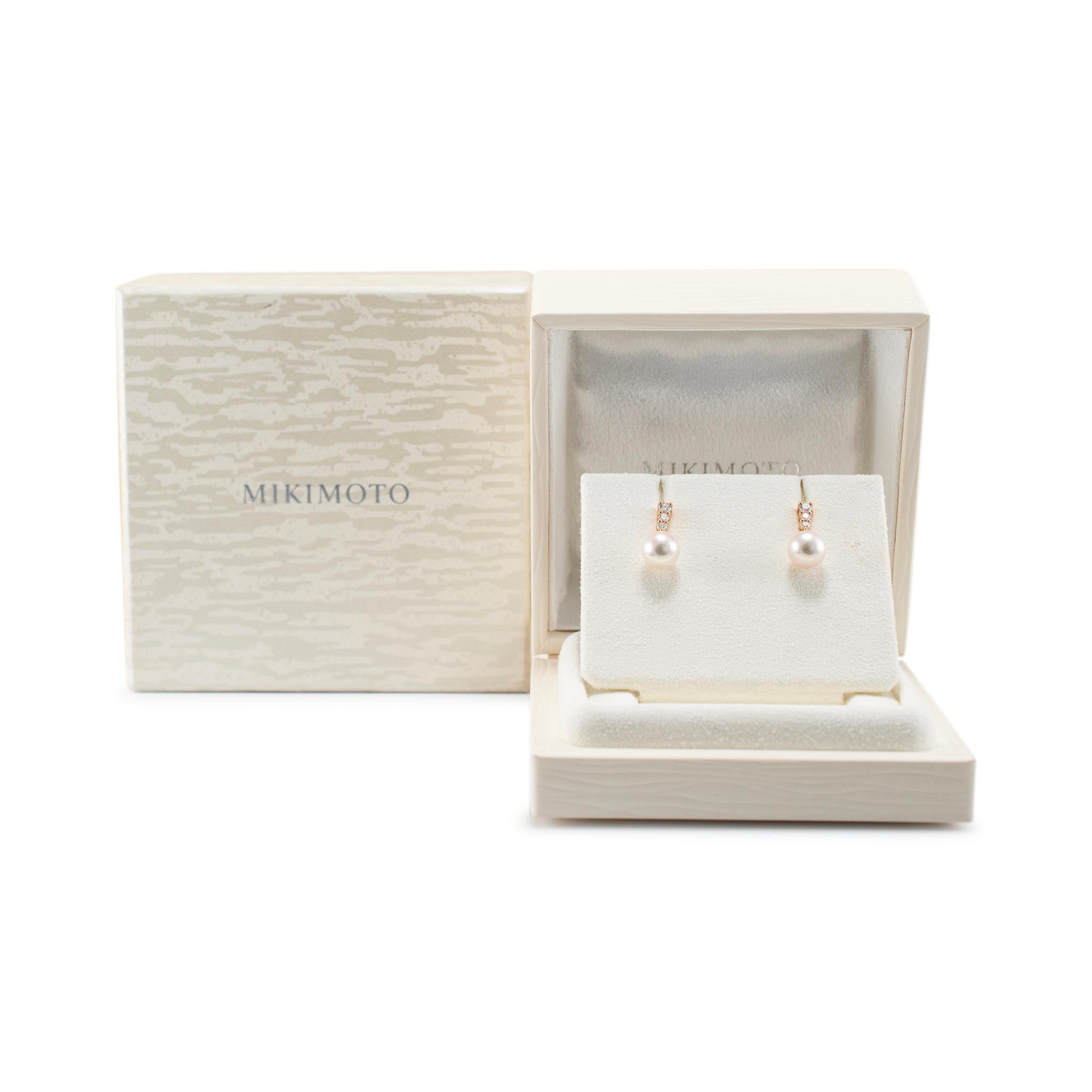 Mikimoto Morning Dew, orecchini a goccia in oro rosa 18 carati con perle coltivate e diamanti in vendita 1