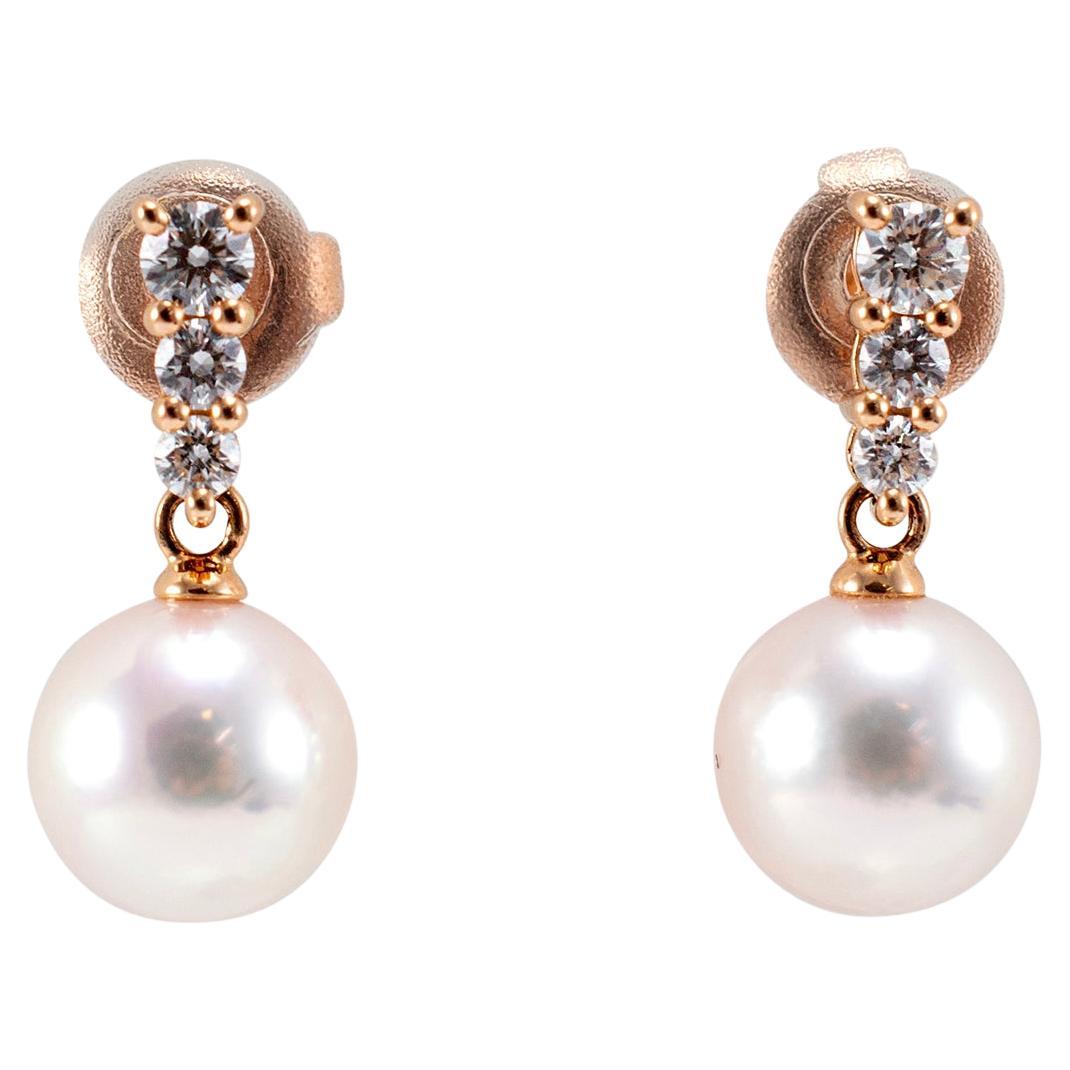 Mikimoto Morning Dew 18K Rose Gold Akoya Cultured Pearl Diamond Drop Earrings