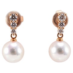Mikimoto Morning Dew 18K Rose Gold Akoya Cultured Pearl Diamond Drop Earrings