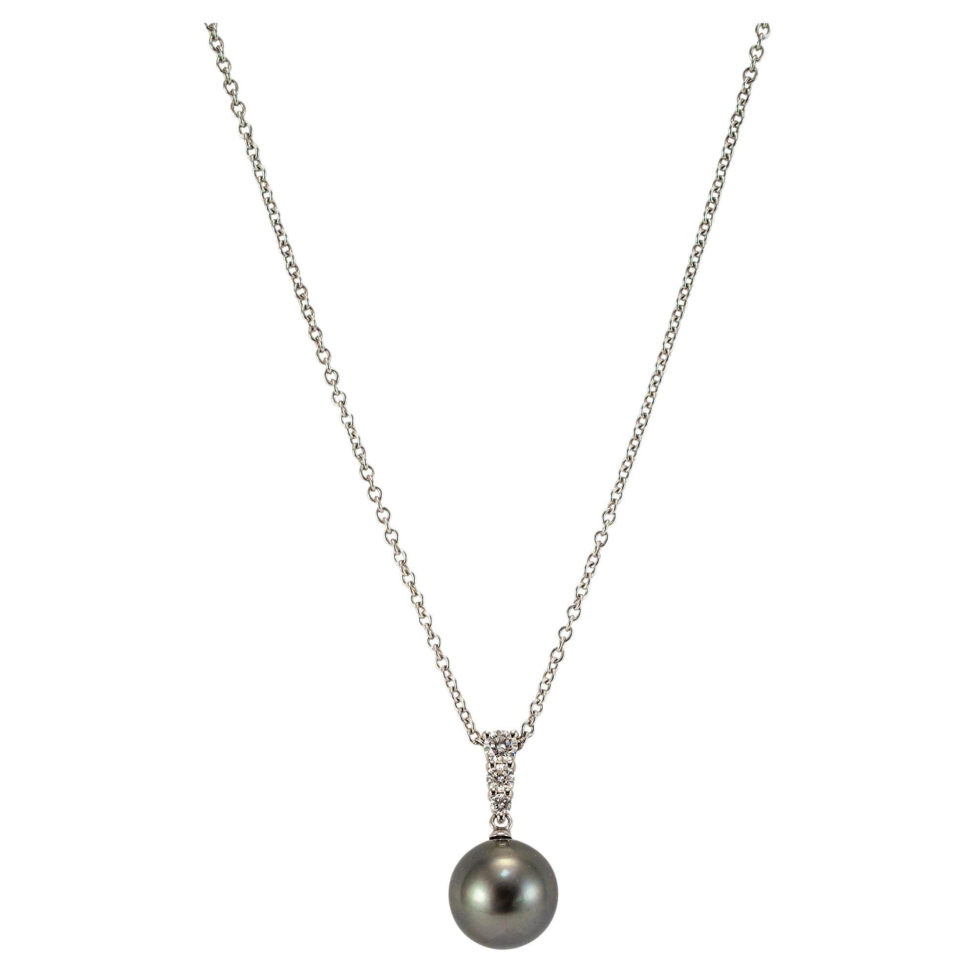 Mikimoto Morning Dew 18K White Gold South Sea Pearl Diamond Pendant Necklace