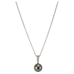 Mikimoto Morning Dew 18K White Gold South Sea Pearl Diamond Pendant Necklace