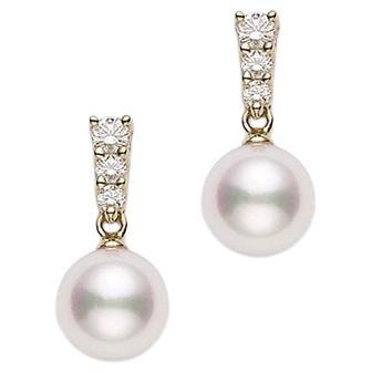 Mikimoto Morning Dew Akoya Cultured Pearl Earrings 18k Yellow Gold MEA10337ADXK For Sale