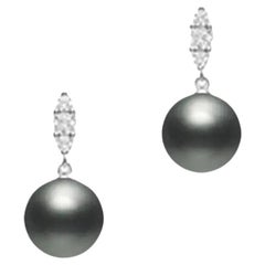 Used Mikimoto Morning Dew Black South Sea Cultured Pearl Earrings MEA10328BDXW