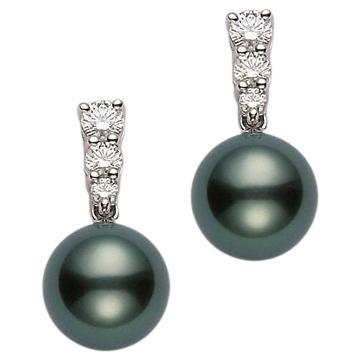 Mikimoto Morning Dew Black South Sea Pearl & Diamond Earrings PEA643BDW For Sale