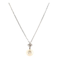 Mikimoto Morning Dew Pendant Necklace 18K White Gold with Diamonds